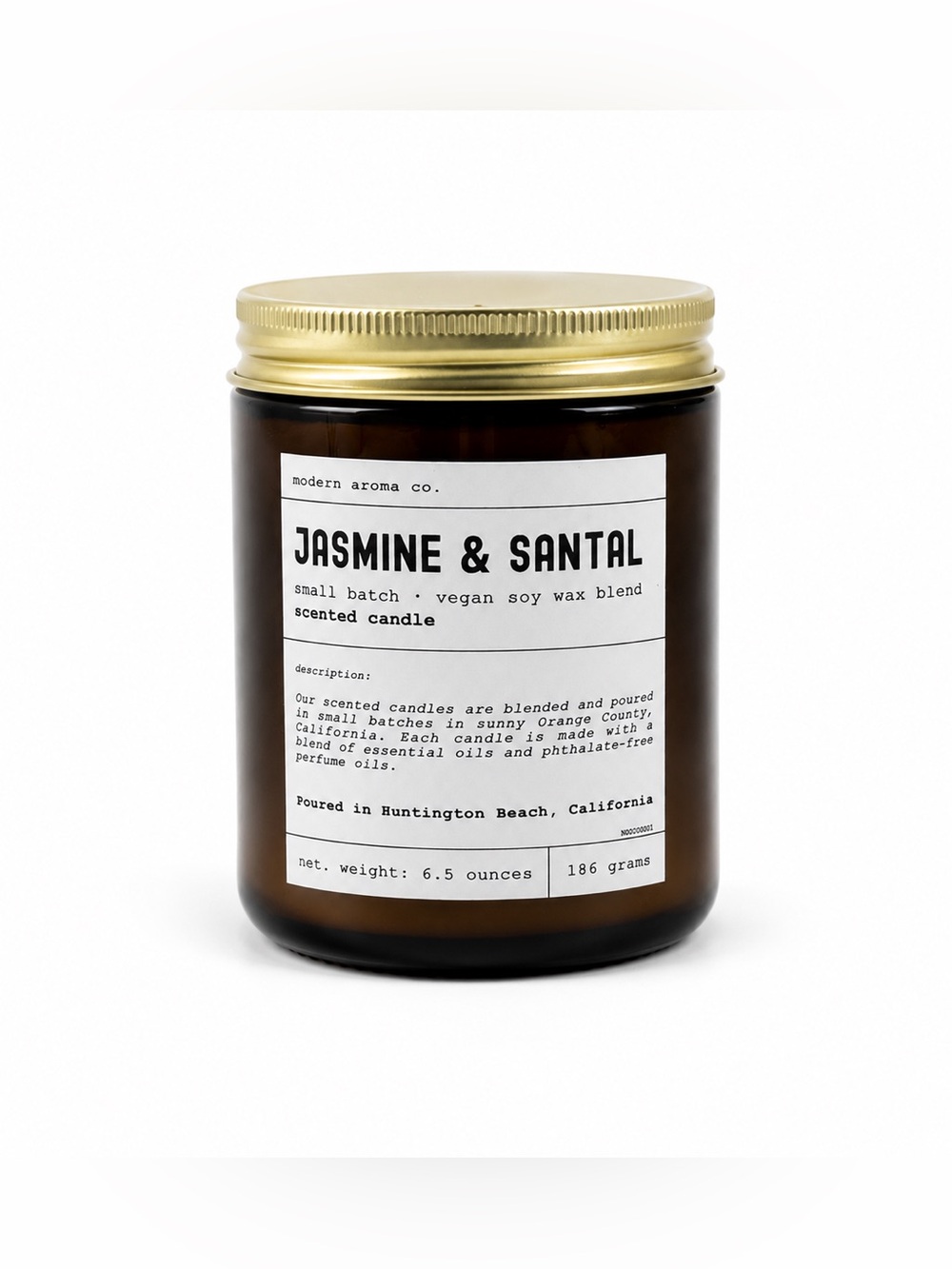 Jasmine & Santal Scented Soy Candle - Unisex Scent